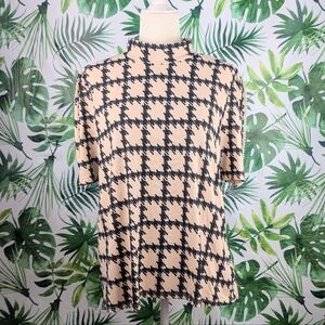 Como Blu Cream & Black Houndstooth Mock Neck Pearl Top (Size: X-Large)6.9oz